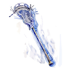 Canvas Print - A watercolor drawing of Lacrosse Stick, isolated on a white background. Lacrosse Stick vector.