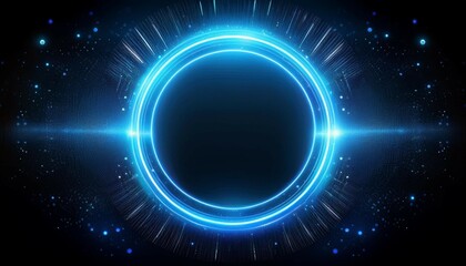 Wall Mural - blue neon light circles isolated against a black backdrop a modern lifelike illustration featuring l