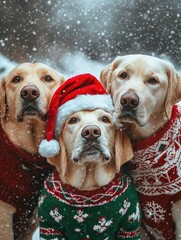 Wall Mural - Golden Retrievers in Christmas Attire