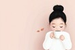 © ArtCookStudio - Cozy young girl enjoying a warm beverage in autumn with a leaf accent