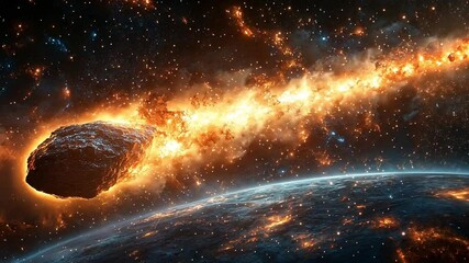 Wall Mural - stunning cosmic event with a fiery comet approaching earth in high-definition resolution