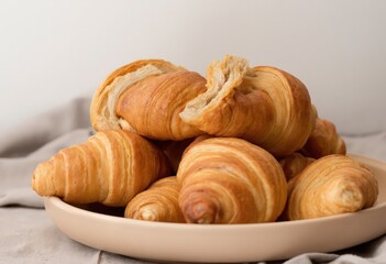 Wall Mural - croissant on a wooden table