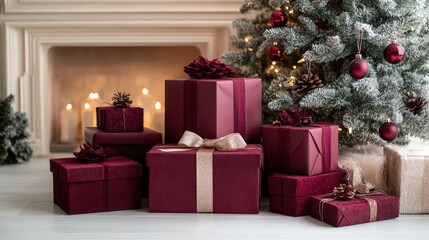 Wall Mural - christmas presents are standing under a decorated christmas tree