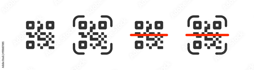 QR code icon. Phone scan digital information. Barcode technology ...