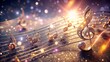 © engincan - A music sheet paper with 3D glitter musical notes placed on a stave and staff. The design combines artistic elements with a touch of sparkle, creating a lively and dynamic visual for music lovers.