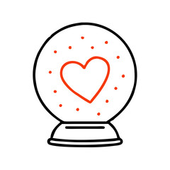 Wall Mural - Heart-shaped snow globe icon with red accents, symbolizing love and warmth