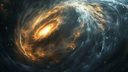 Wall Mural - a swirling cosmic phenomenon showcasing a luminous black hole engulfing light, surrounded by glowing