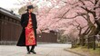 © Justlight - Avatar in Red and Black Coat A fashionable avatar wears a stylish black coat over a stunning red qipao with gold embroidery. His accessories include a matching black hat and a