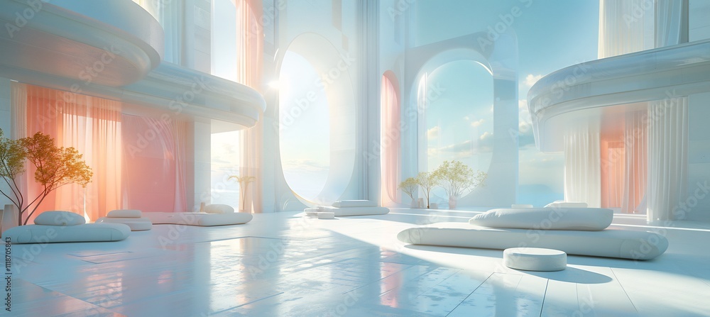 Inviting remote business scene light pastel gradients and abstract ...
