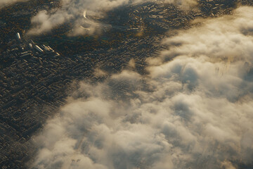 Wall Mural - Clouds drift over city landscape during early morning light