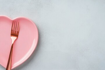 Wall Mural - Heart shaped dessert on a pink plate with utensils ready for a celebration