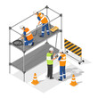 © AllahFoto - scaffolding in Construction worksite engineer and foreman working with labor isometric isolated illustration