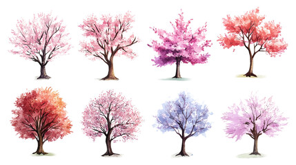 Wall Mural - vector watercolor blooming flower, tree or grass side view isolated on white background for landscap