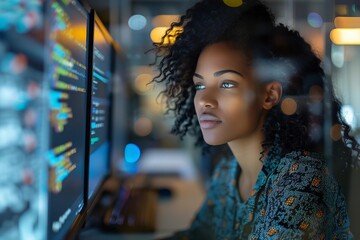 programming woman working on coding and software development on computer
