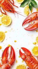 Wall Mural - Fresh lobster with lemon slices and parsley on a bright kitchen counter