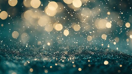 Wall Mural - Golden bokeh lights or flashes with a green background