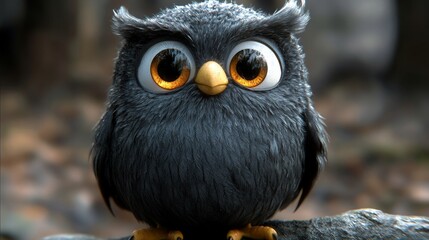 a small owl with big eyes is sitting on a branch