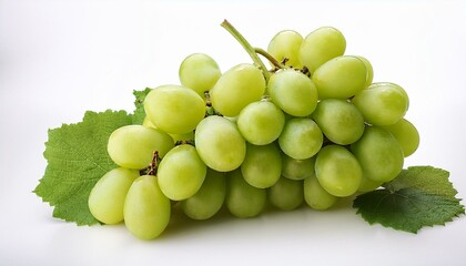 Wall Mural - A bunch of fresh, green grapes with vibrant leaves.