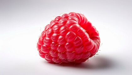 Wall Mural - Single ripe raspberry on a white background. A close-up shot of a juicy, red raspberry.