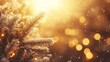© StylishLine - A Frosty Pine Branch with Golden Lights and Bokeh