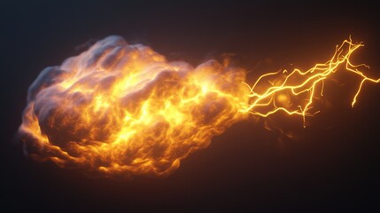 Wall Mural - a dramatic representation of a fiery cloud emitting bright orange and yellow lightning bolts, captiv