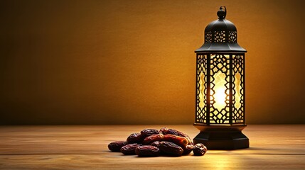 Illuminated lantern and dates cozy indoor setting food photography warm ambiance