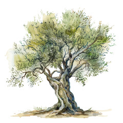 Wall Mural - A watercolor painting of an Olive Tree, isolated on a white background. Olive Tree vector.