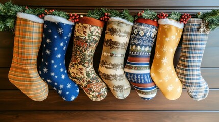 Wall Mural - Seasonal Decorations Christmas stockings - Decorative stockings hung for Santa to fill on Christmas Eve Isolated solo on plain background One main object