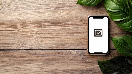 Wall Mural - spam call scam report. a smartphone on a wooden surface displays a financial graph icon, surrounded 