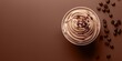 © alexaphotoua - Top view of mocha mousse dessert, soft brown background. Color trend concept, tasty banner with place for text