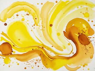 Wall Mural - Yellow spread of water color oil like liquid on white screen abstract background wallpaper