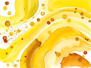 Wall Mural - Yellow spread of water color oil like liquid on white screen abstract background wallpaper