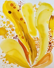 Wall Mural - Yellow spread of water color oil like liquid on white screen abstract background wallpaper