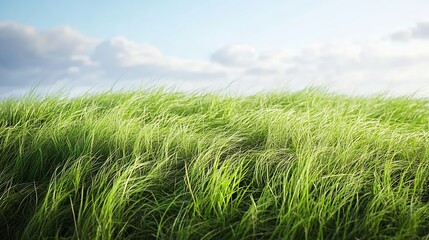 Wall Mural - Lush Green Grass Field Under Blue Sky and Fluffy Clouds in a Serene Natural Landscape : Generative AI