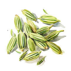 Wall Mural - A watercolor vector of fennel seeds, isolated on a white background. Fennel seeds vector.