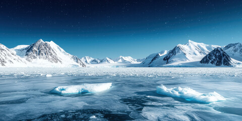 Wall Mural - breathtaking arctic landscape featuring icy glaciers under starry night sky