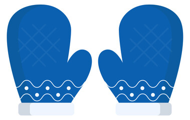 Wall Mural - Blue knitted wool mittens flat icon isolated on white background