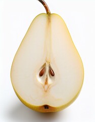 Wall Mural - A juicy pear, halved, revealing its creamy interior and tiny seeds.