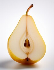 Wall Mural - A juicy pear, halved and showing its seeds.  A vibrant image of a healthy snack.