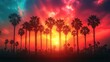 © huynh - A double exposure image blends California palm trees with a vibrant color palette, creating a striking visual effect