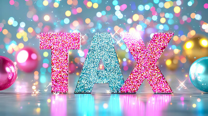 Leinwandbilder - Colorful festive display featuring glittery tax letters in a vibrant setting