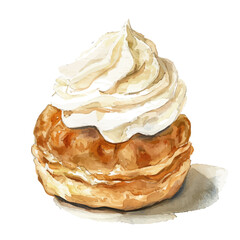 Wall Mural - A watercolor drawing of a cream puff, isolated on a white background. Cream puff vector.