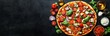 © video - Italian Pizza with Fresh Ingredients: Tomatoes, Basil, Mushrooms on Dark Background, Food Photography