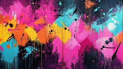 Poster - Vibrant Graffiti Mural Abstract Design with Neon Colors and Backlighting