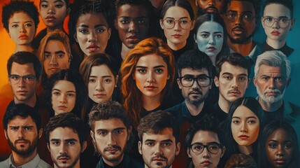 Wall Mural - A diverse network of interconnected people portraits symbolizing social connections and professional networking