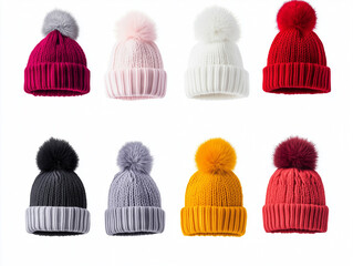 Wall Mural - Set of cozy beanies isolated on a white background