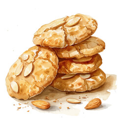 Wall Mural - A watercolor drawing of almond cookies, isolated on a white background. Almond cookies vector.