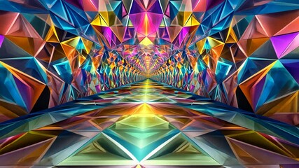 Wall Mural - vibrant geometric pattern creates a mesmerizing depth in a colorful abstract corridor