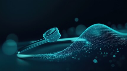 Fototapete - Abstract representation of sound waves and frequency patterns with glowing particles, creating a futuristic and digital aesthetic for technology themes