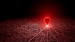 © nuiiko - Fire alarm safety response concept. A glowing red map pin stands out against a dark, abstract city landscape.